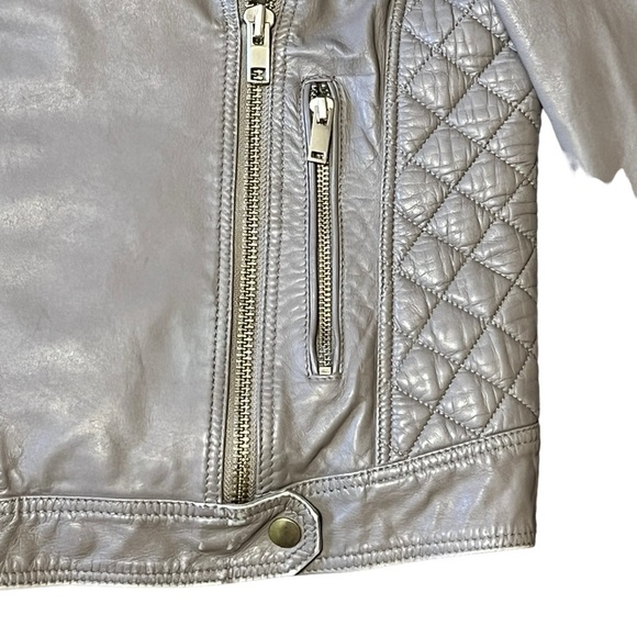 Samantha Sipos Genuine Lamb Leather Moto Jacket Dove Gray Size XS #912 - Picture 12 of 13